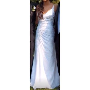Prom Dress: Xcite White Beaded Mermaid Dress